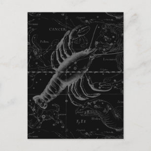 Postal Constelación del cáncer Hevelius 1690 en negro