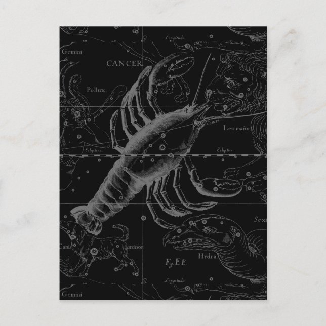 Postal Constelación del cáncer Hevelius 1690 en negro (Anverso)