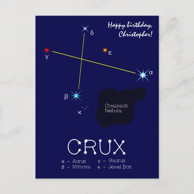 Postal Constelación del hemisferio sur crux (Anverso)