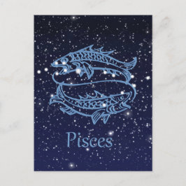 Postal Constelación Pisces y Rótulo Zodiaco con Estrellas
