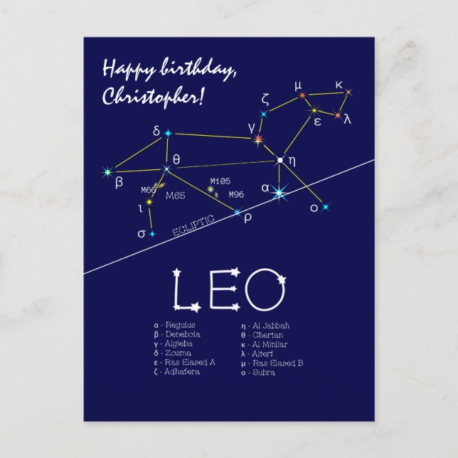 Postal Constelación zodiacal de Leo (Anverso)