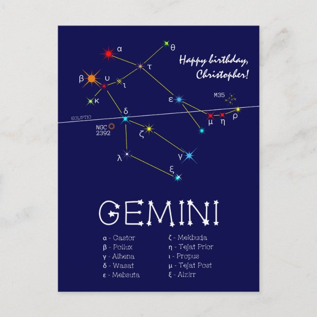 Postal Constelación Zodiacal Géminis (Anverso)