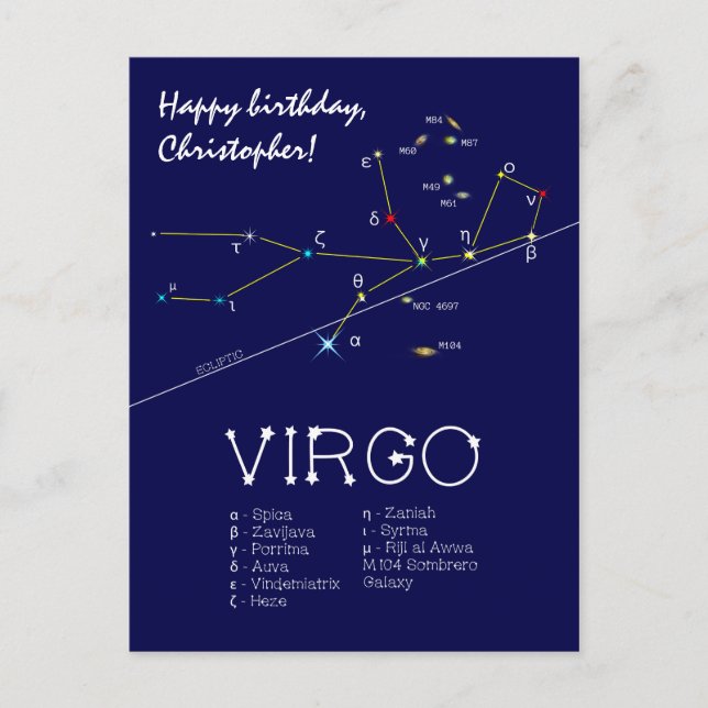 Postal Constelación Zodiacal Virgo (Anverso)