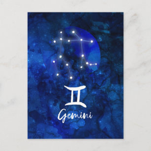 Postal Constelación Zodiaco Géminis Galaxia Azul Celeste