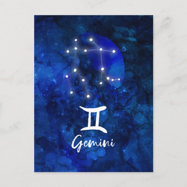 Postal Constelación Zodiaco Géminis Galaxia Azul Celeste (Anverso)