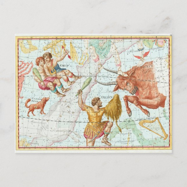Postal Constelaciones de mapas celestes vintage (Anverso)
