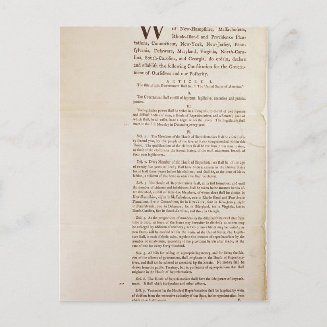 Postal Constitución de los Estados Unidos, 1787 (Anverso)