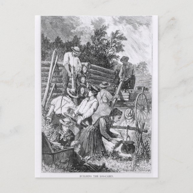 Postal Construcción de la cabaña de madera (Anverso)