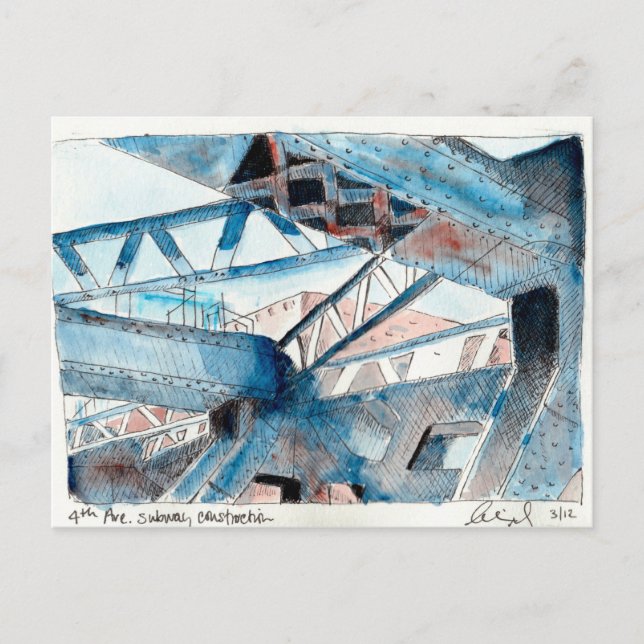 Postal Construcción de la cuarta avenida (Anverso)