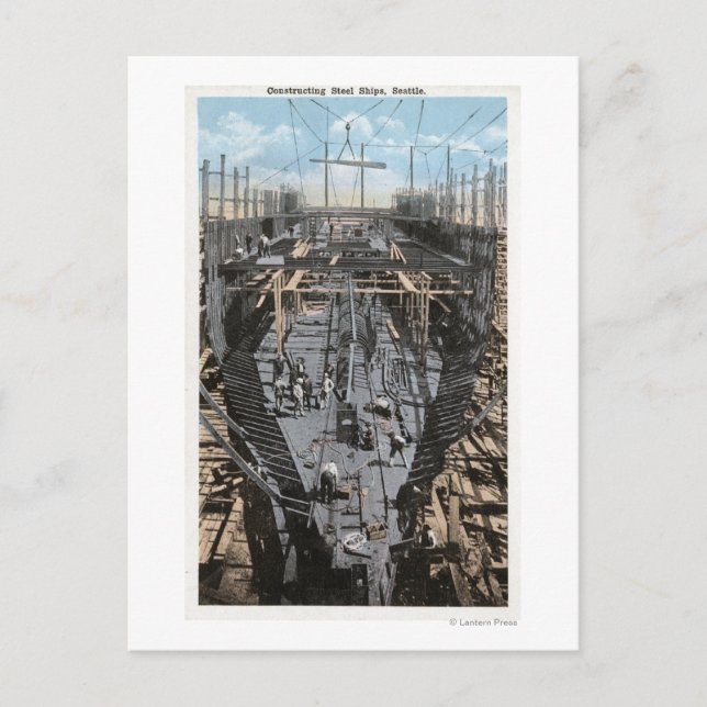Postal Construcción de una escena de un barco de acero (Anverso)