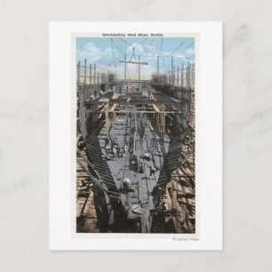 Postal Construcción de una escena de un barco de acero