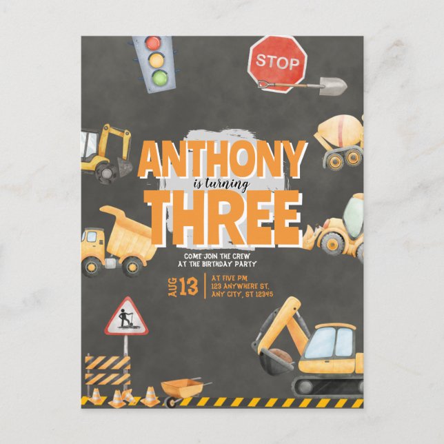 Postal Construction Birthday Invitation (Anverso)