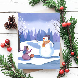 Postal Construyamos un muñeco de nieve | Pintura de invie