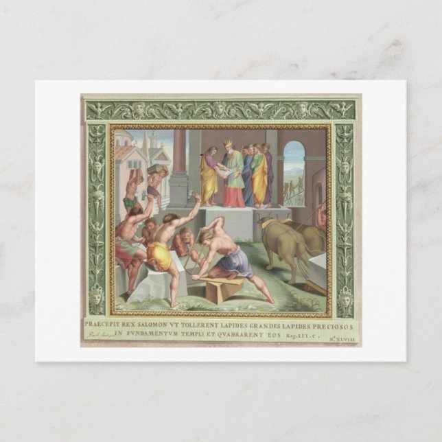 Postal Construyendo el templo de Salomón, ilustracion de (Anverso)