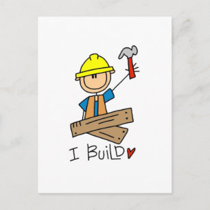 Postal Construyo Camisetas de carpintero con figuras de p