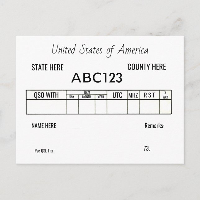 Postal Contactos de operadores aficionados de radio QSL C (Anverso)