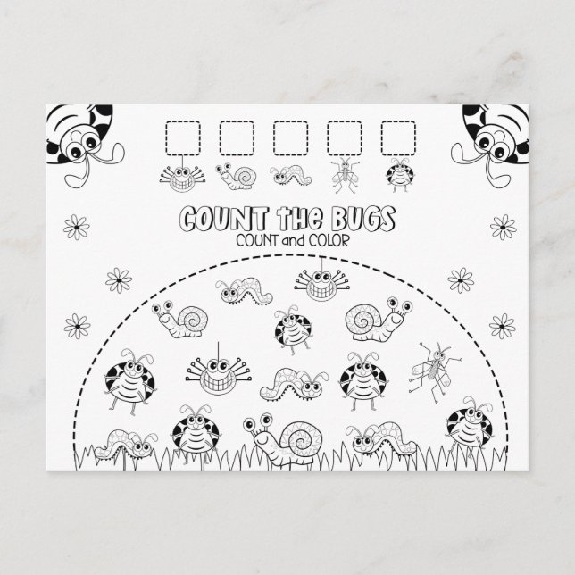 Postal Contar y colorear la actividad matemática divertid (Anverso)