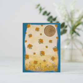 Postal Contemporâneo Dourado Ilustrado Flor Lua Colagem