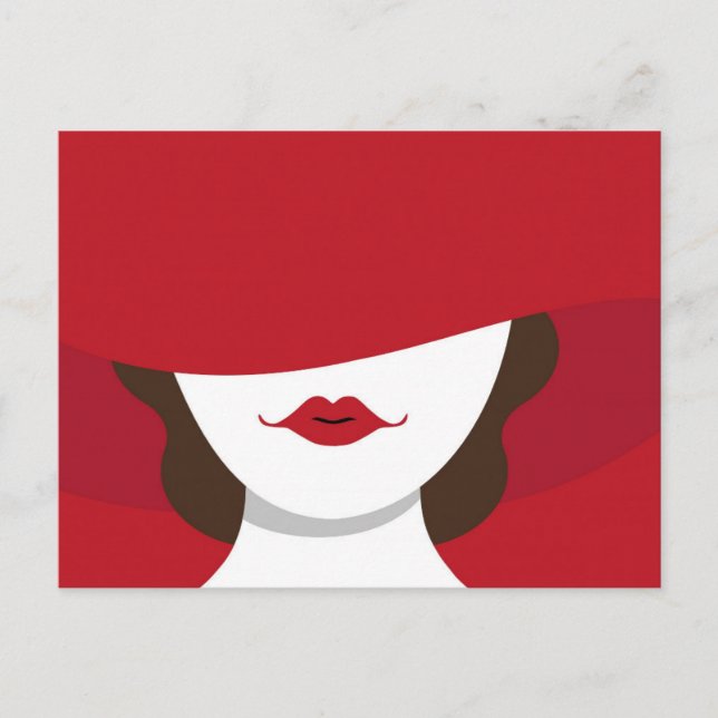 Postal Contemporary Lady in Red Hat Postcard (Anverso)
