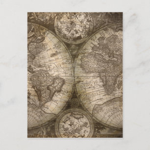 Postal Continentes del mapa del viejo mundo histórico ant