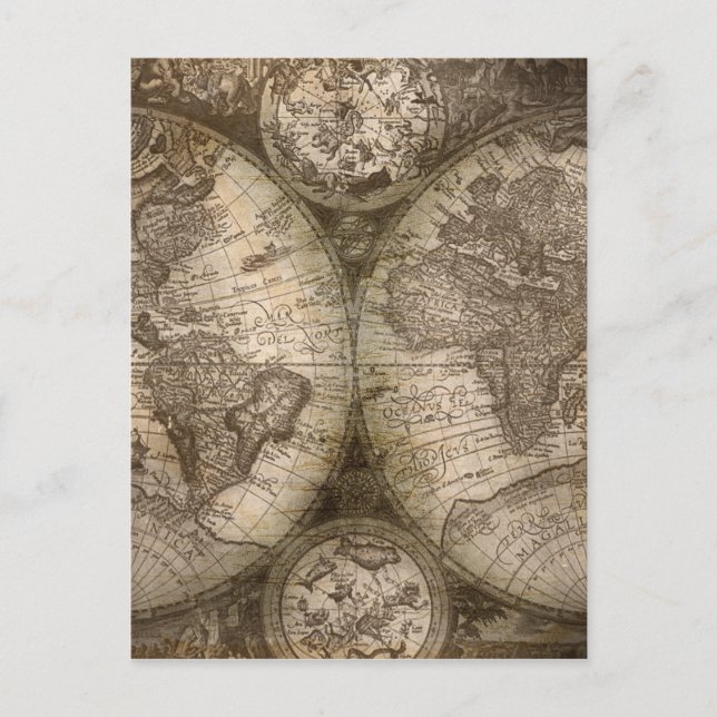 Postal Continentes del mapa del viejo mundo histórico ant (Anverso)