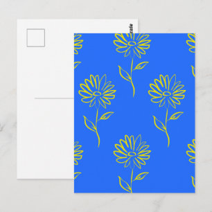 Postal Contorno de flor amarilla en un fondo azul