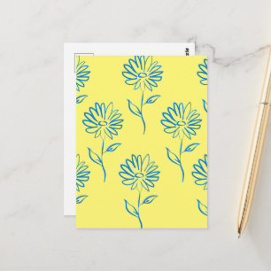 Postal Contorno de Flor Azul en un Fondo Amarillo