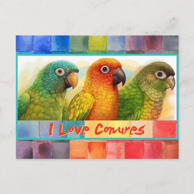 Postal Conures de color verde azulado (Anverso)