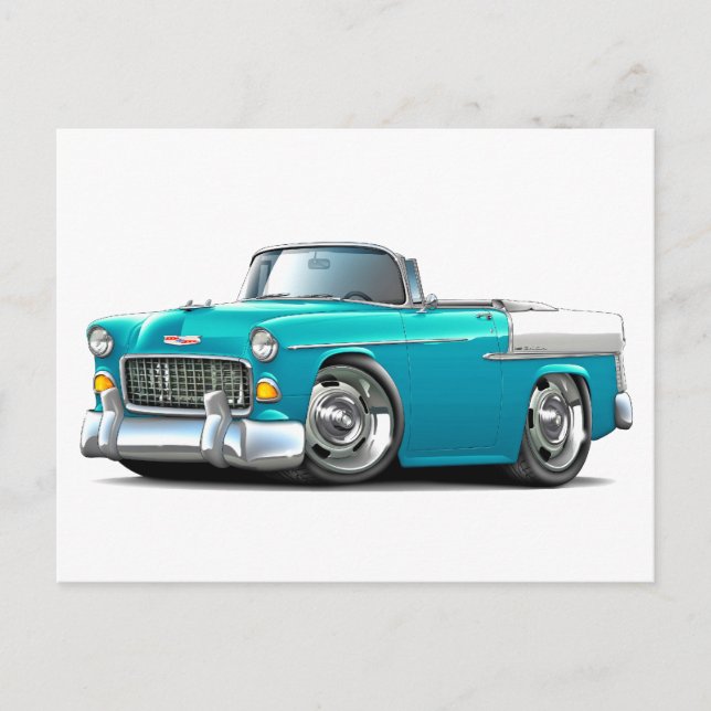 Postal Converso Chevy Belair Turquesa-Blanco 1955 (Anverso)