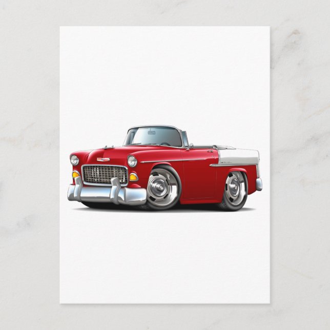 Postal Convertible Chevy Belair rojo-blanco 1955 (Anverso)