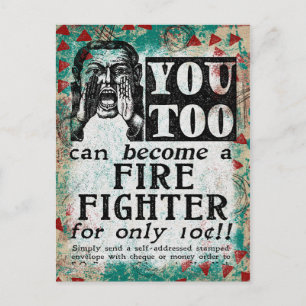 Postal Conviértete en Bombero - Divertido Anuncio Antiguo