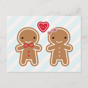 Postal Cookie Cute Kawaii Gingerbread Pareja