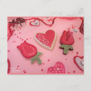 Postal Cookies azucareras de corazones y Rosas
