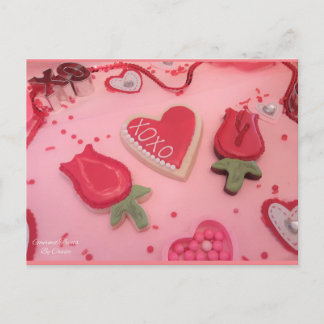 Postal Cookies azucareras de corazones y Rosas