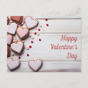 Postal Cookies con forma de corazón en suelo de madera Va