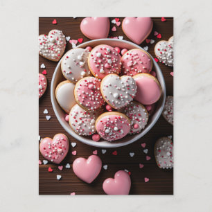 Postal Cookies con forma de corazón en suelo de madera Va