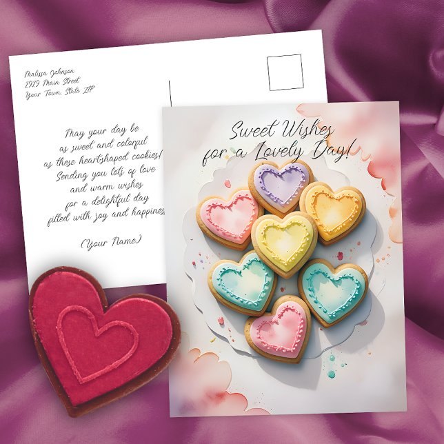 Postal Cookies en forma de corazón y dulces deseos (Subido por el creador)