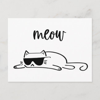 Postal Cool black and white meow cat with sunglasses