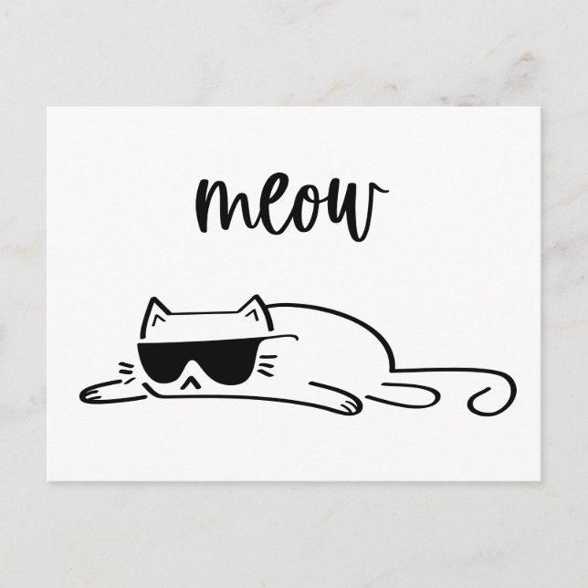 Postal Cool black and white meow cat with sunglasses (Anverso)