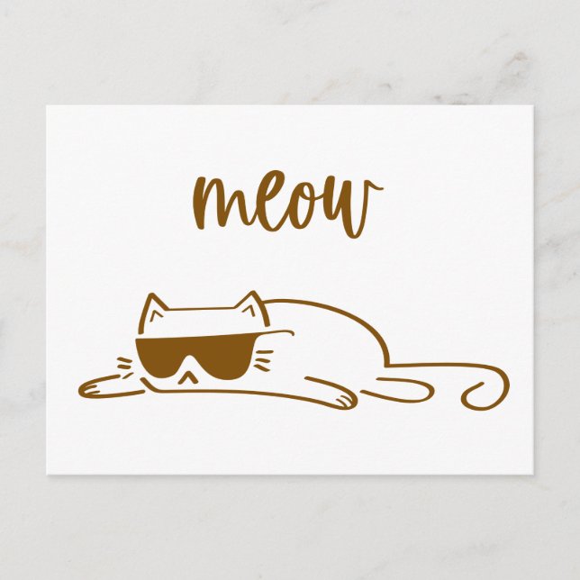 Postal Cool brown meow cat with sunglasses (Anverso)