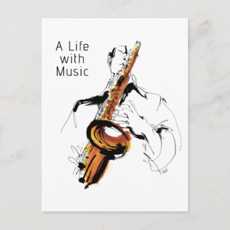 Postal Cool Retro Man Playing Alto Saxophone - Jazz