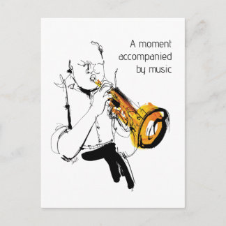 Postal Cool Retro Man Playing Trumpet - Jazz Music Art