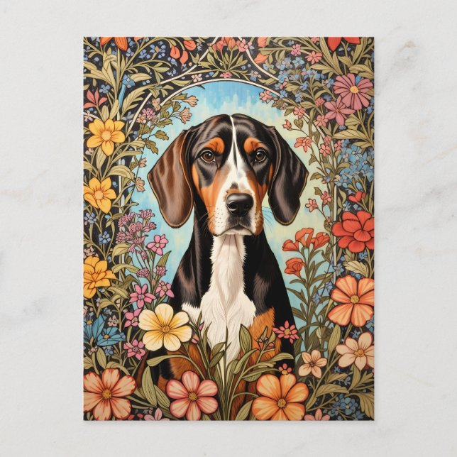 Postal Coonhound Elegante Floral Colorido (Anverso)