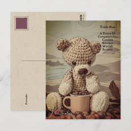 Postal Copa de Café Teddy Bear Cita Simbolismo Cute Vinta