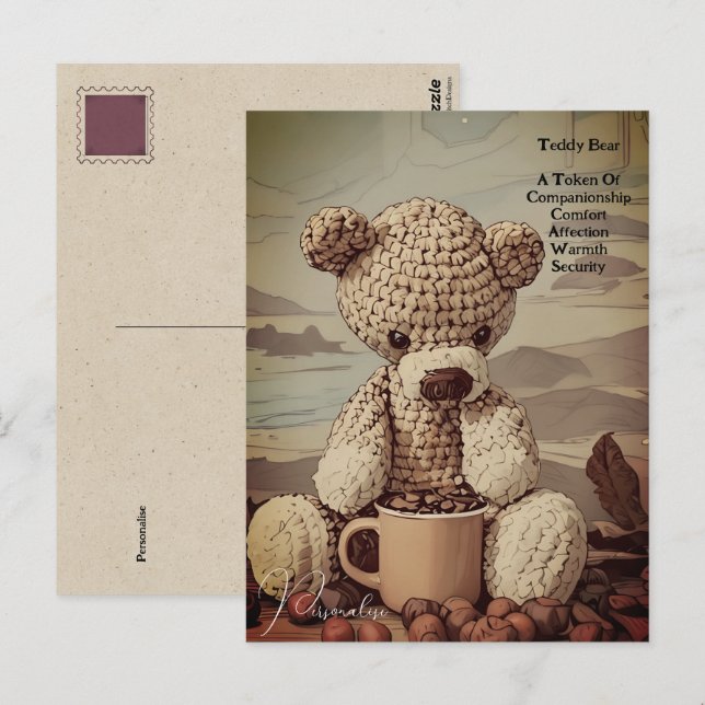 Postal Copa de Café Teddy Bear Cita Simbolismo Cute Vinta (Anverso / Reverso)