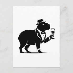 Postal Copa de vino capybara divertida minimalista modern