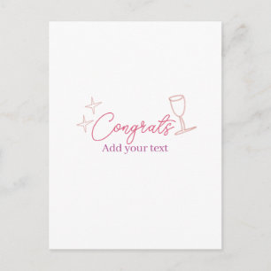 Postal copa de vino congrats estrellas rosa pastel negrit