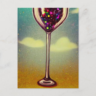 Postal Copa de vino de tallo largo vintage surrealista