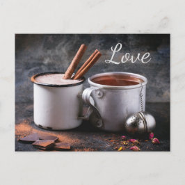 Postal Copa Rústica de té y pareja caliente de chocolate 