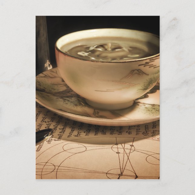 Postal Copa Steampunk de café sobre Saucer con Pocket Wat (Anverso)